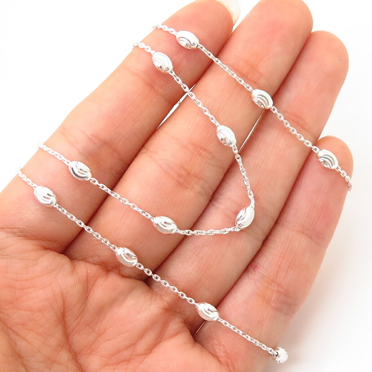 925 Sterling Silver Italy Bead By The Yard Chain Necklace 24"