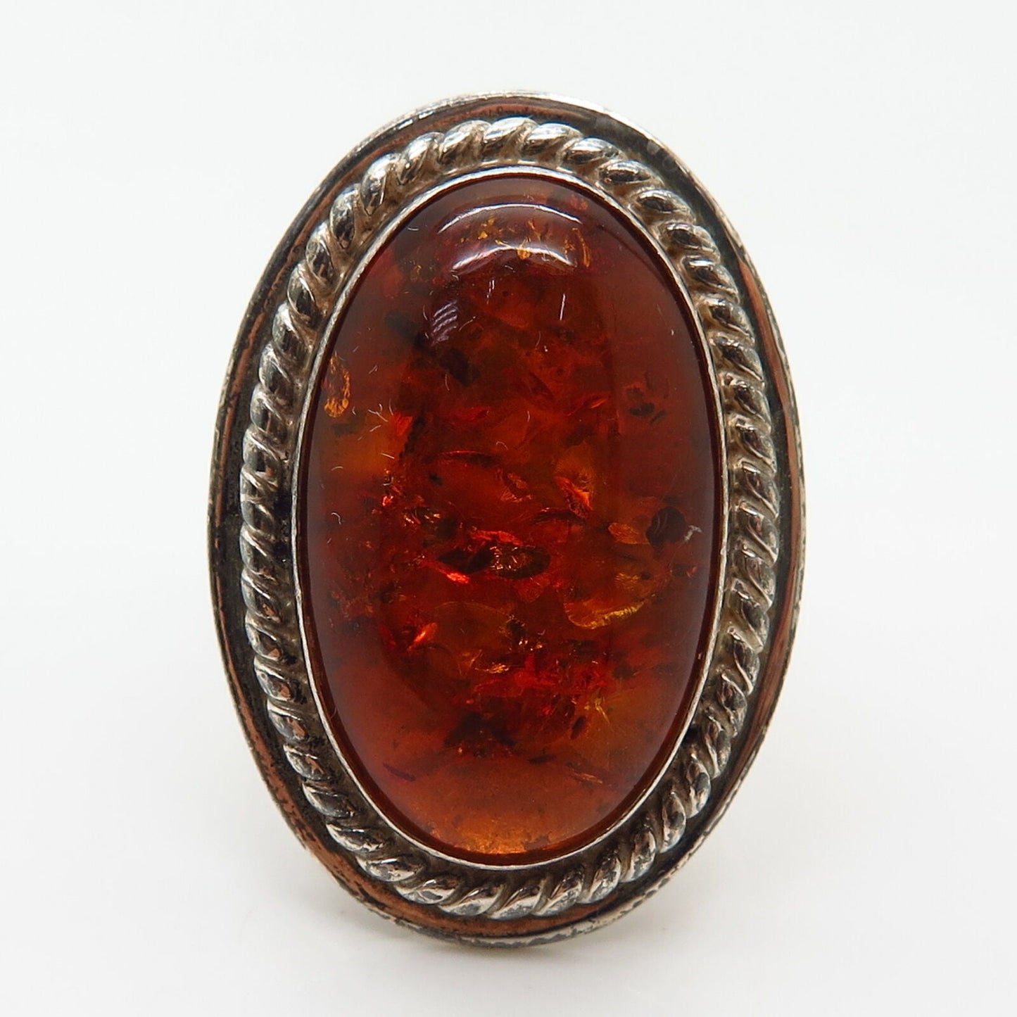 925 Sterling Silver Vintage Jay King Desert Rose Real Amber Wide Ring Size 7 3/4