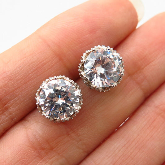 925 Sterling Silver C Z Round-Cut Stud Earrings