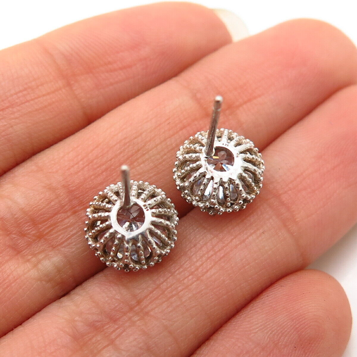 925 Sterling Silver C Z Round-Cut Stud Earrings