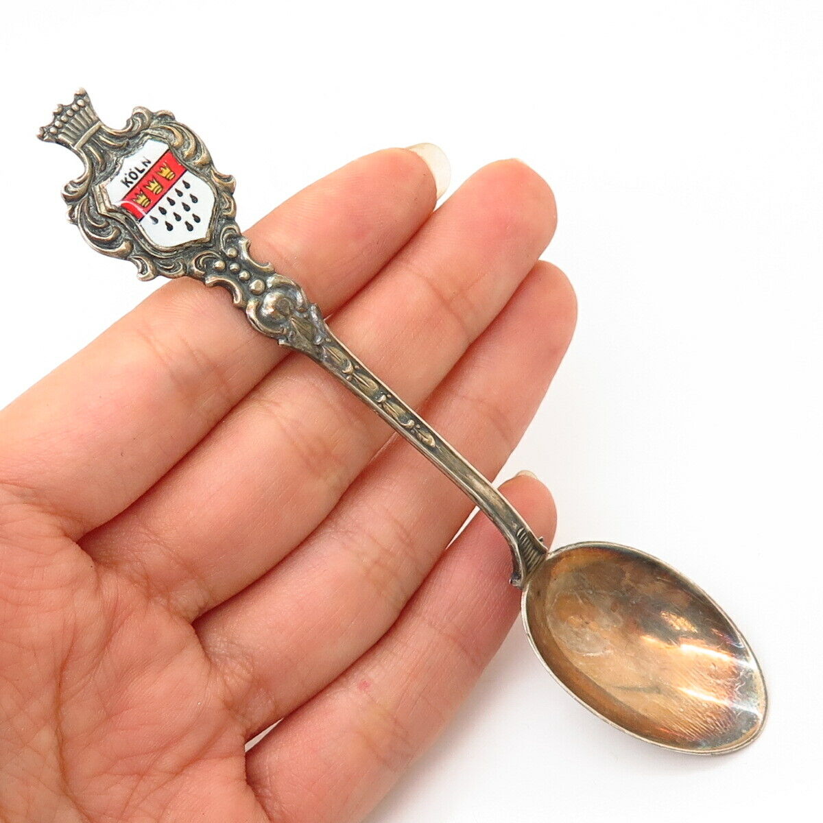 800 Silver Vintage Germany Enamel "Cologne / Köln" Coat of Arms Spoon