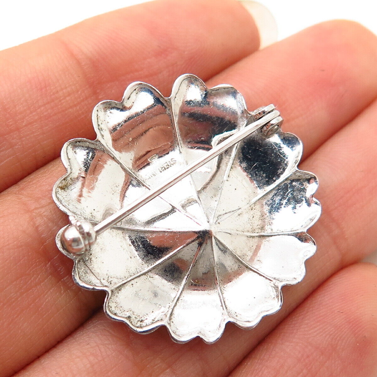 925 Sterling Silver Vintage Real Pearl Floral Design Pin Brooch