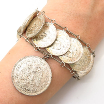 720 Silver Vintage Mexico 1940s 20 & 50 Centavos Coin Link Bracelet 6 3/4"