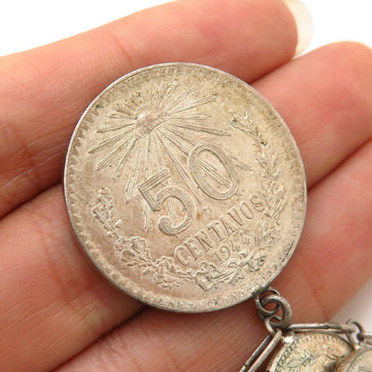 720 Silver Vintage Mexico 1940s 20 & 50 Centavos Coin Link Bracelet 6 3/4"