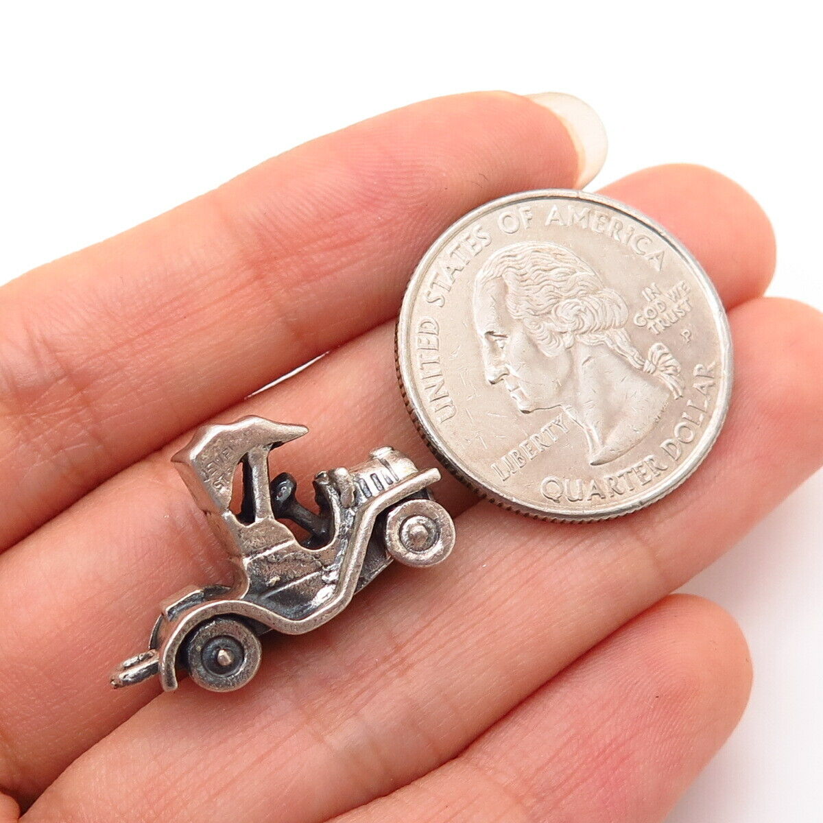 925 Sterling Silver Vintage Retro Car Design Charm Pendant