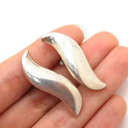 925 Sterling Silver Vintage Abstract Leaf Design Screw Back Earrings