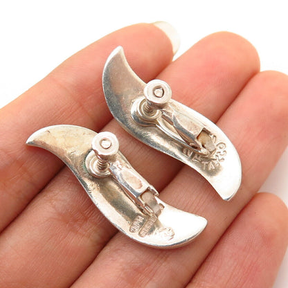 925 Sterling Silver Vintage Abstract Leaf Design Screw Back Earrings