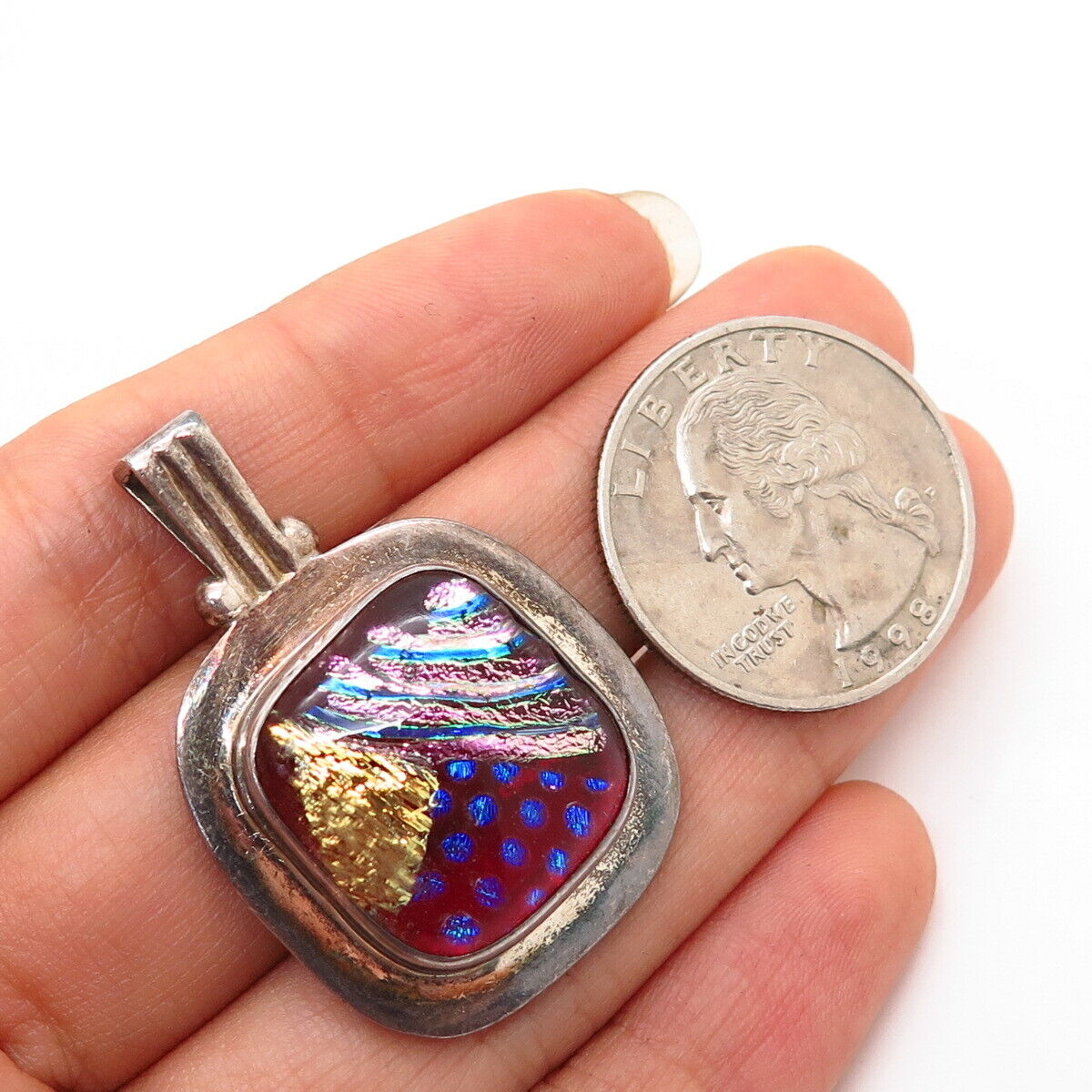 950 Silver Real Dichroic Glass Slide Pendant