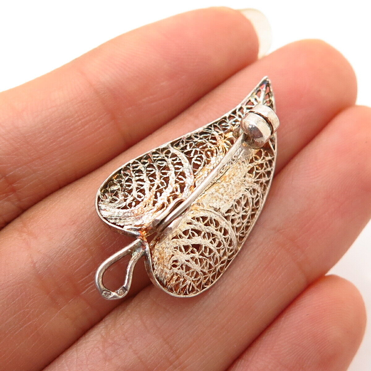 835 Silver Vintage Filigree Leaf Design Pendant / Pin Brooch