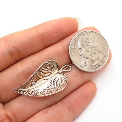 835 Silver Vintage Filigree Leaf Design Pendant / Pin Brooch