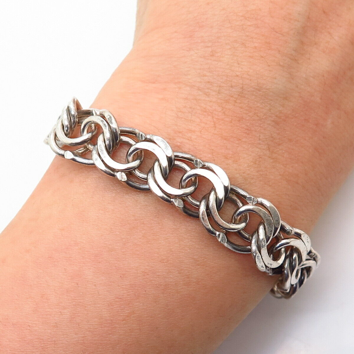 830S Silver Antique Sweden Double Link Bracelet 6 1/4"