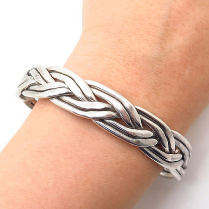 925 Sterling Silver Braided Design Wide Cuff Bracelet 7"