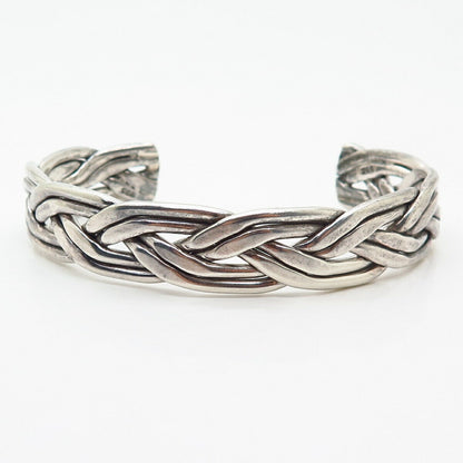 925 Sterling Silver Braided Design Wide Cuff Bracelet 7"