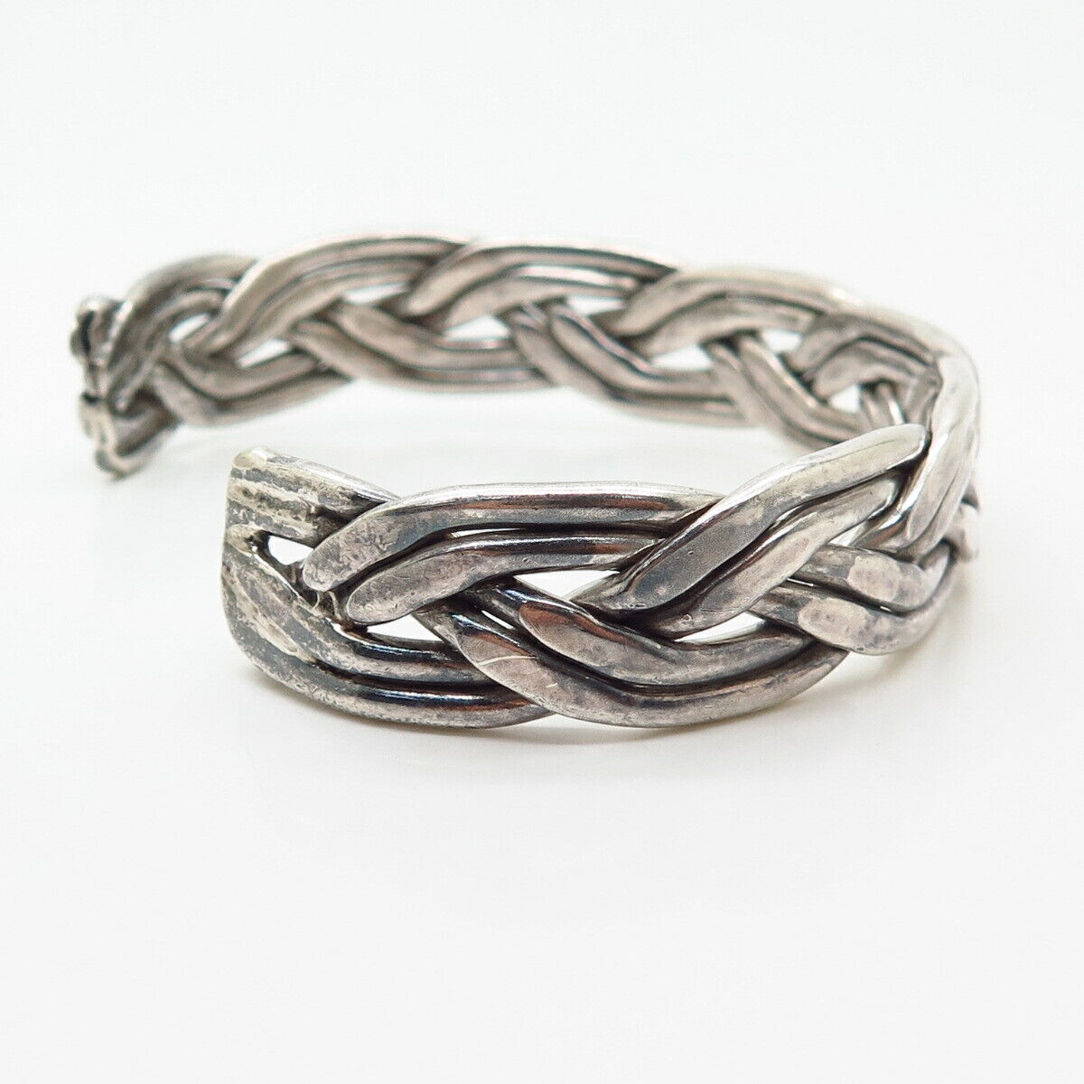 925 Sterling Silver Braided Design Wide Cuff Bracelet 7"