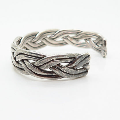 925 Sterling Silver Braided Design Wide Cuff Bracelet 7"