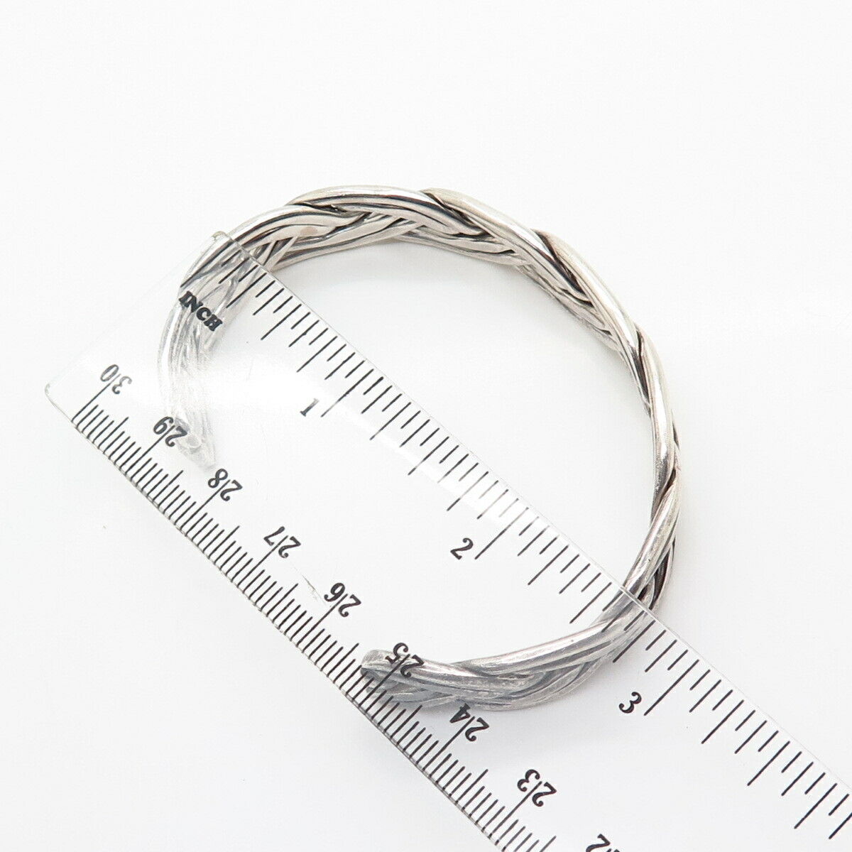 925 Sterling Silver Braided Design Wide Cuff Bracelet 7"