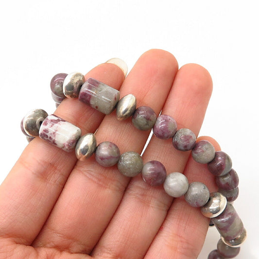 925 Sterling Vintage Jay King Desert Rose Purple Jasper Bead Necklace 17-20"