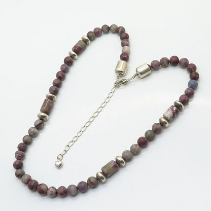 925 Sterling Vintage Jay King Desert Rose Purple Jasper Bead Necklace 17-20"