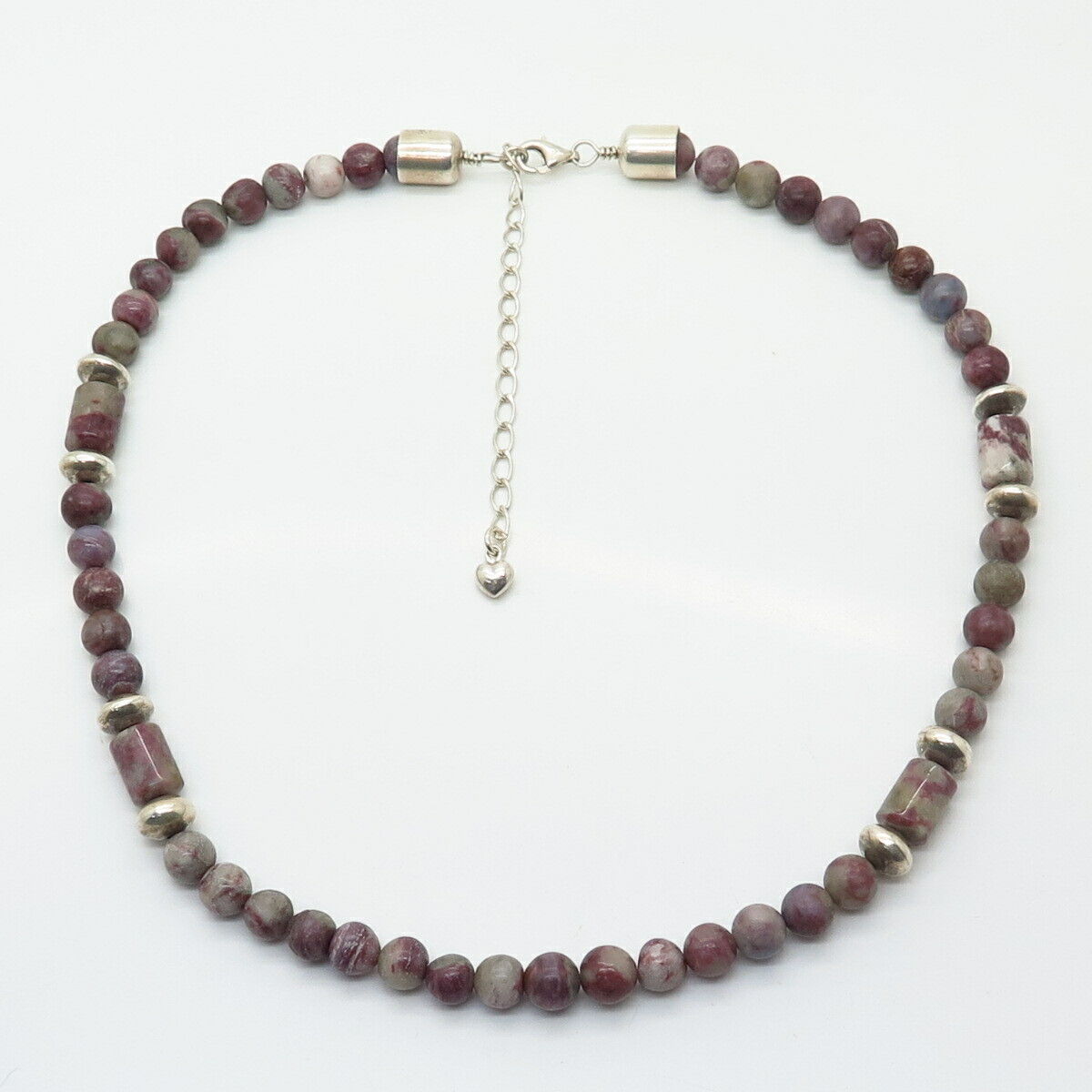 925 Sterling Vintage Jay King Desert Rose Purple Jasper Bead Necklace 17-20"