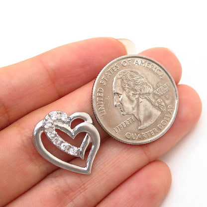 925 Sterling Silver C Z Open Double Heart Slide Pendant