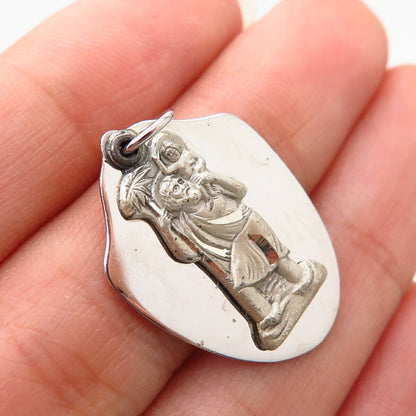 925 Sterling Silver Vintage St. Christopher Patron of Travelers Charm Pendant