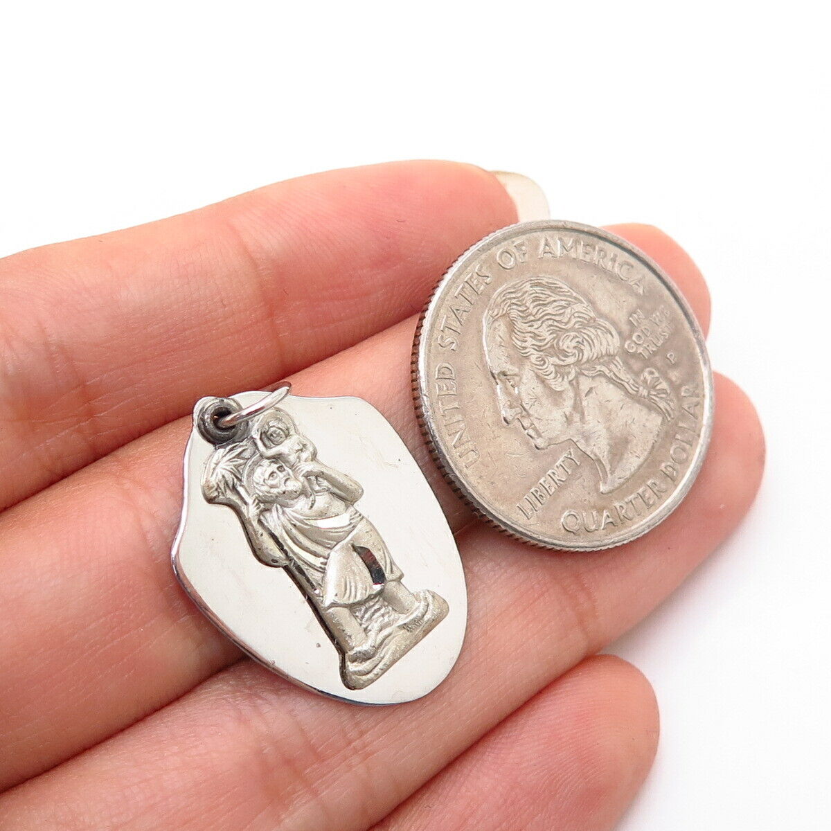 925 Sterling Silver Vintage St. Christopher Patron of Travelers Charm Pendant