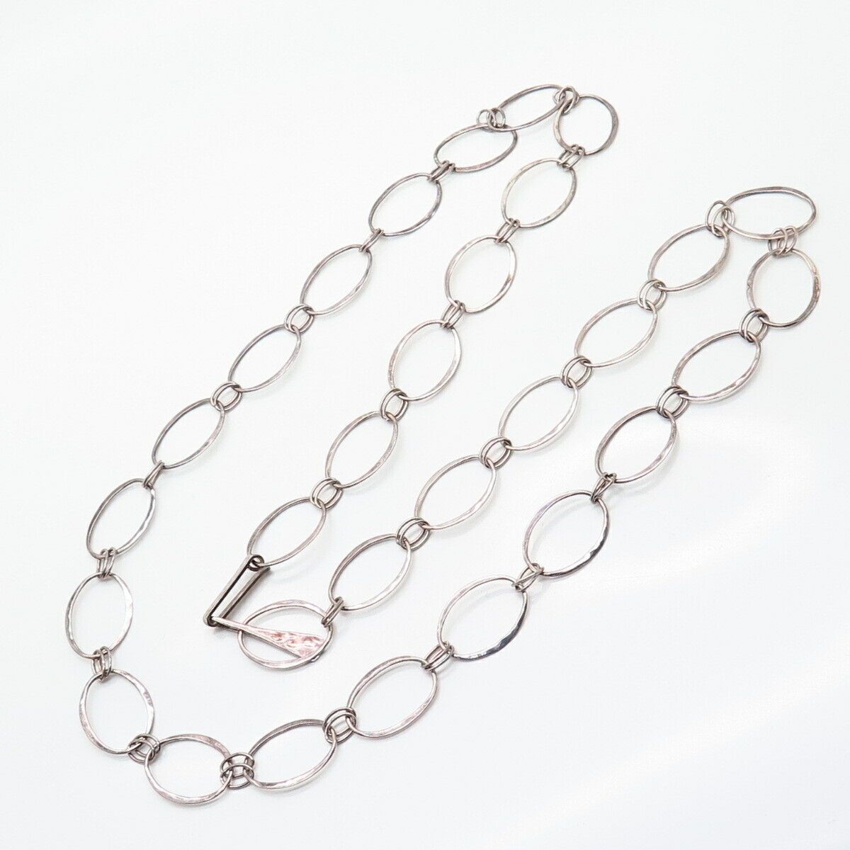 925 Sterling Silver Robert Lee Morris Oval Modernist Long Chain Necklace 34"