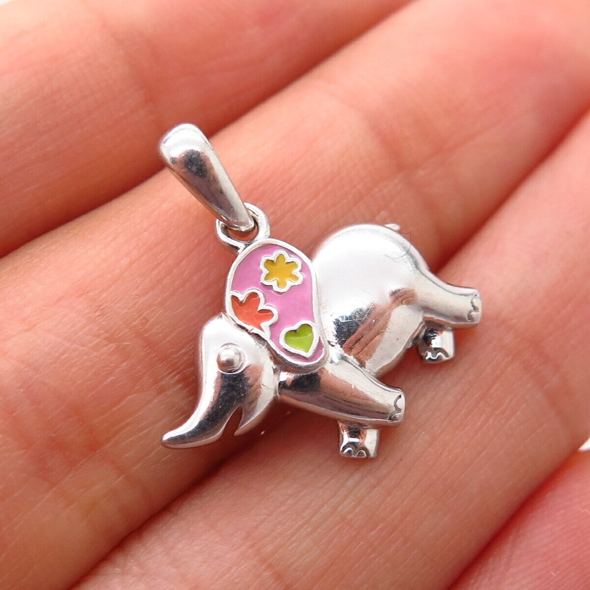 925 Sterling Silver Enamel Elephant For Good Luck Design Pendant