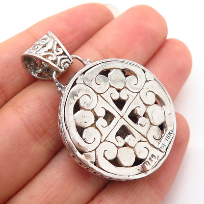 925 Sterling Silver / 18K Swirl Ornate Design Round Pendant