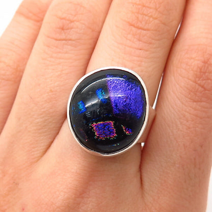 925 Sterling Silver Real Dichroic Glass Ring Size 6 3/4