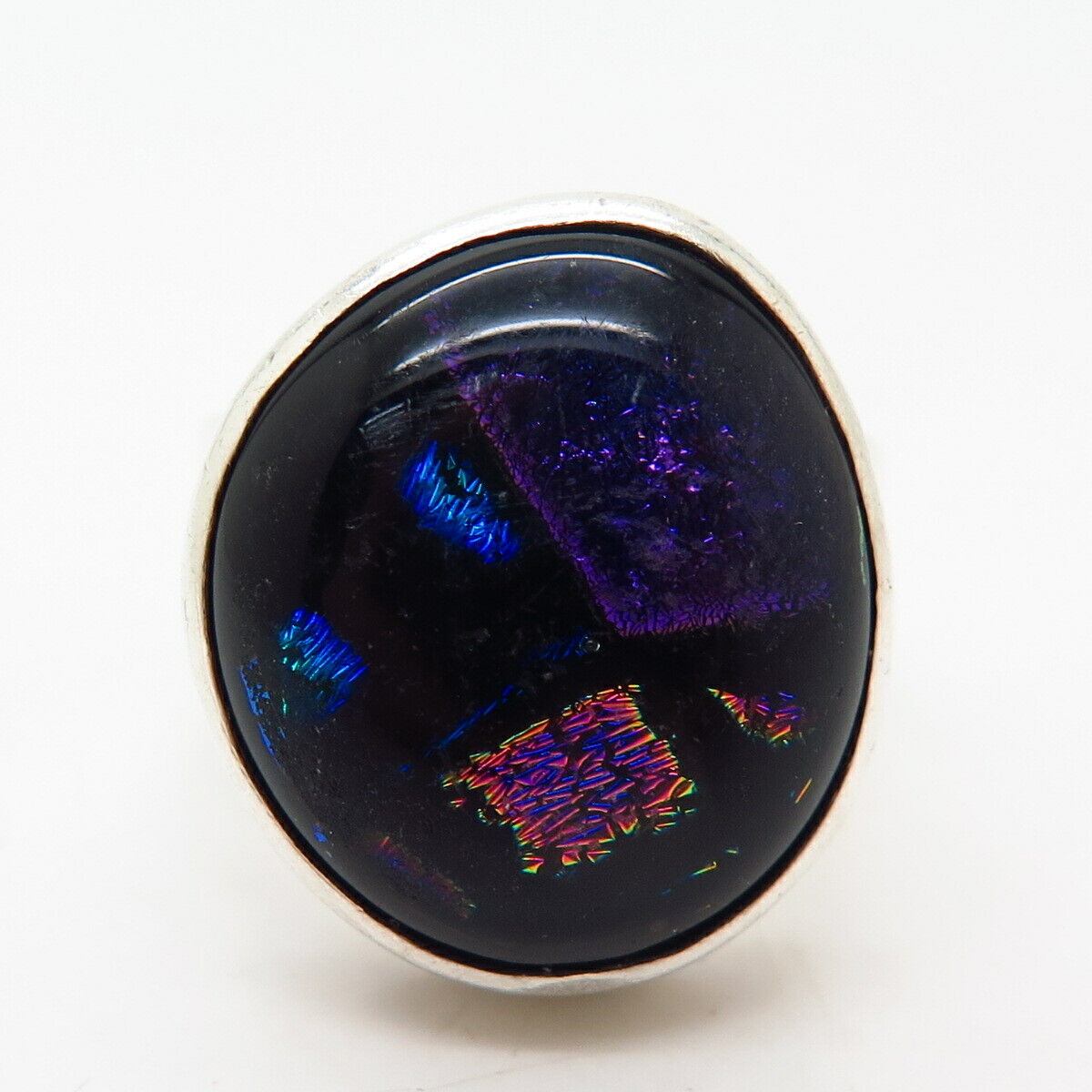 925 Sterling Silver Real Dichroic Glass Ring Size 6 3/4