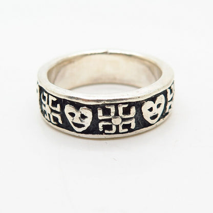 925 Sterling Silver Tribal Sun Design Band Ring Size 6 3/4