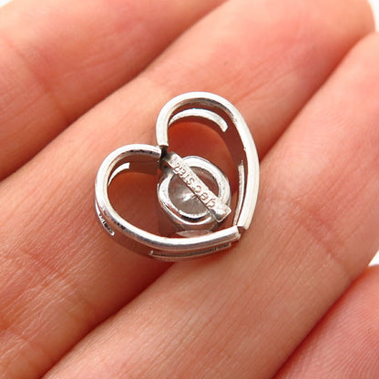 925 Sterling Silver Vintage C Z Open Heart Slide Pendant