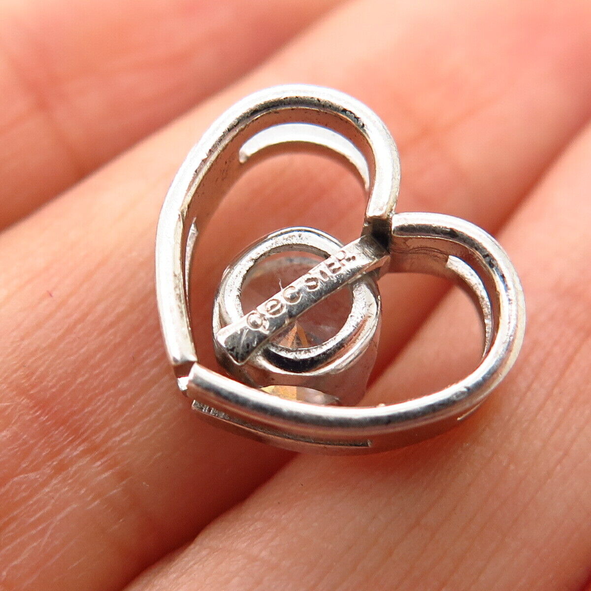 925 Sterling Silver Vintage C Z Open Heart Slide Pendant