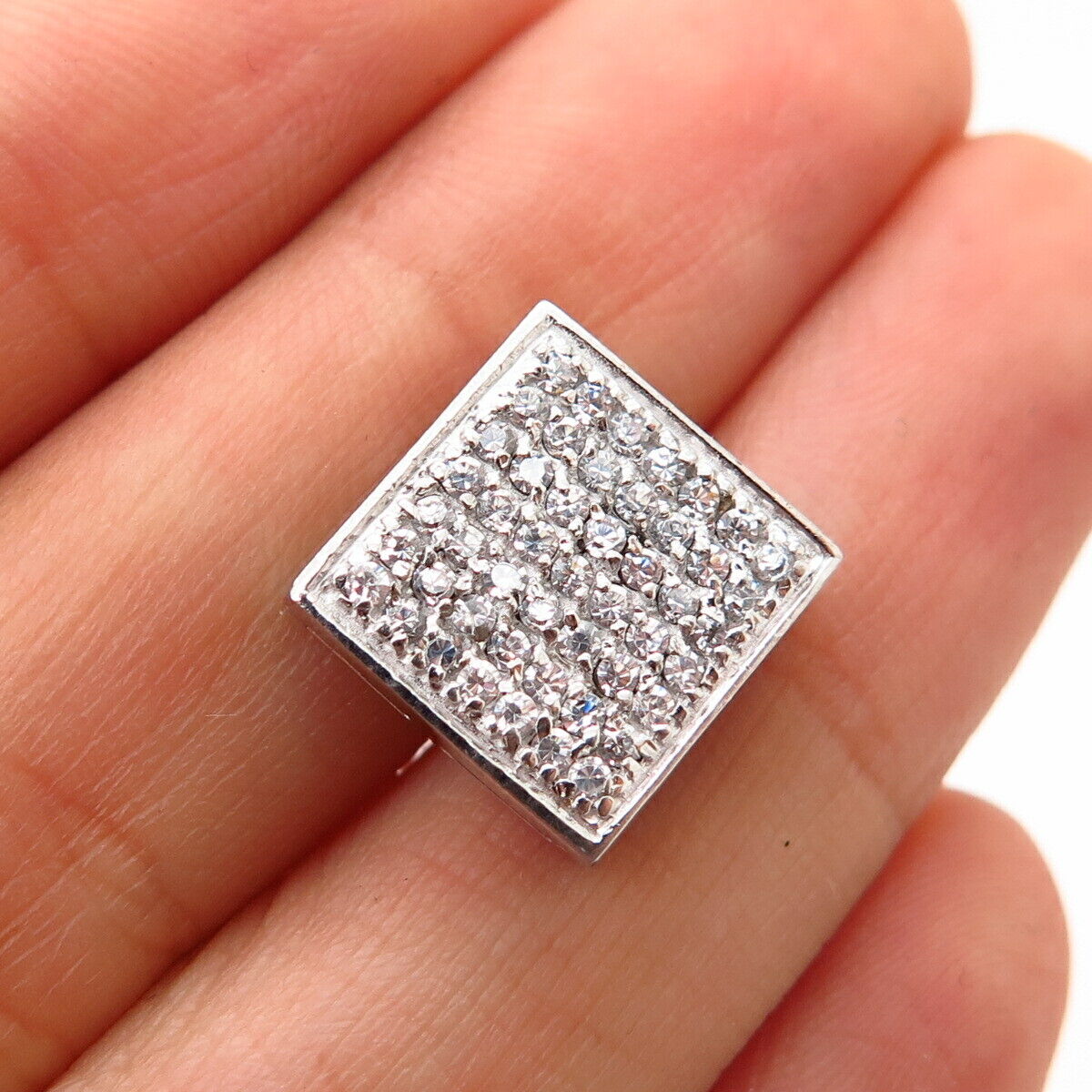 925 Sterling Silver C Z Square Design SINGLE Stud Earring