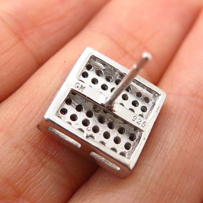 925 Sterling Silver C Z Square Design SINGLE Stud Earring