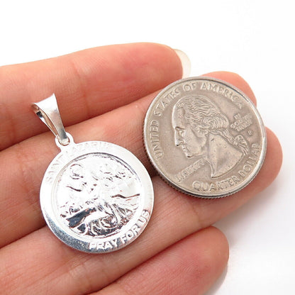 925 Sterling Silver Italy St. Lazarus "Pray For Us" Religious Medal Pendant