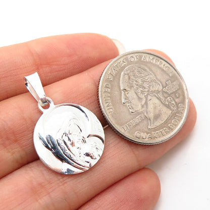 925 Sterling Silver Italy St. Mary & Baby Jesus Religious Design Pendant