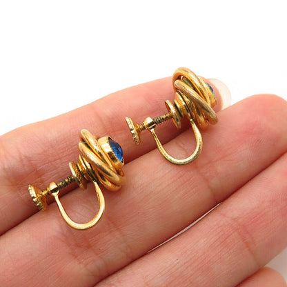 Gold Filled Antique Rhinestone Knot Design Screw Back Earrings