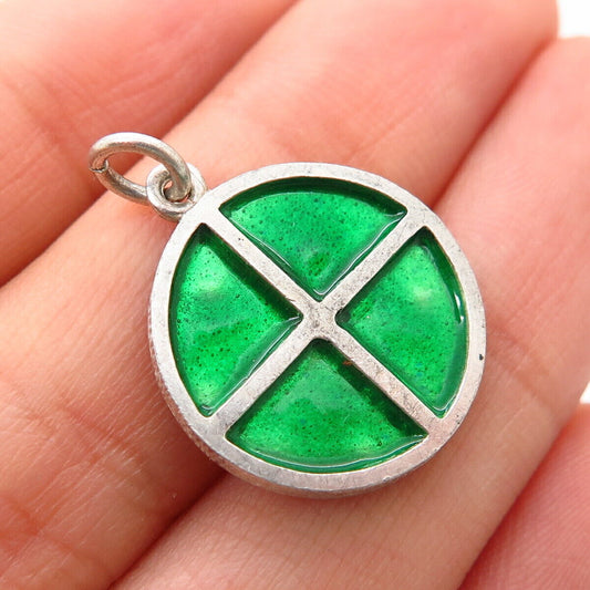 925 Sterling Silver Vintage Israel Enamel Round Charm Pendant