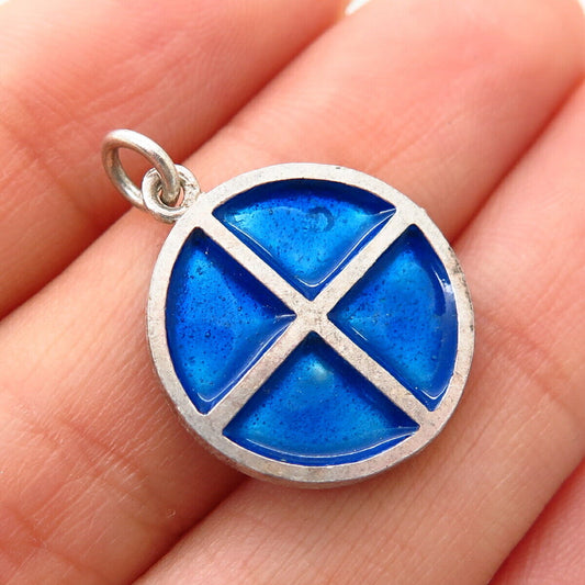 925 Sterling Silver Vintage Israel Enamel Round Charm Pendant