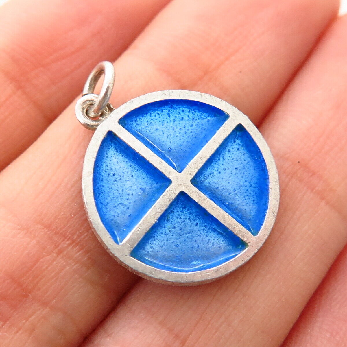 925 Sterling Silver Vintage Israel Enamel Round Charm Pendant