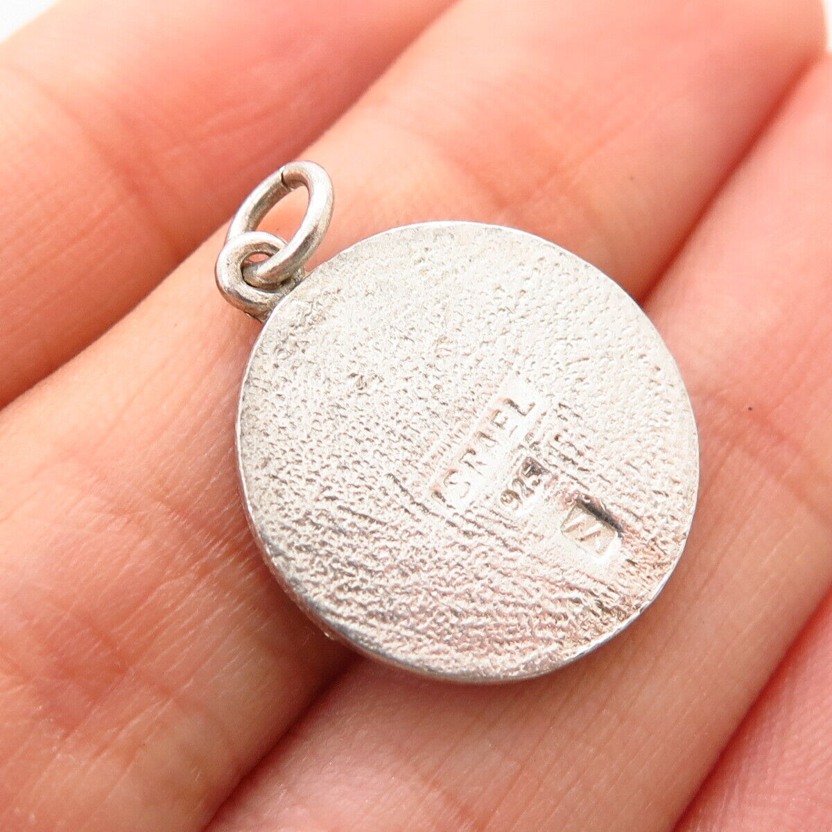 925 Sterling Silver Vintage Israel Enamel Round Charm Pendant