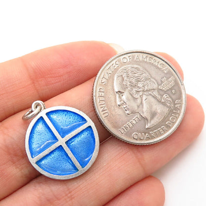 925 Sterling Silver Vintage Israel Enamel Round Charm Pendant