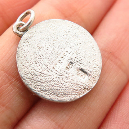 925 Sterling Silver Vintage Israel Enamel Round Charm Pendant