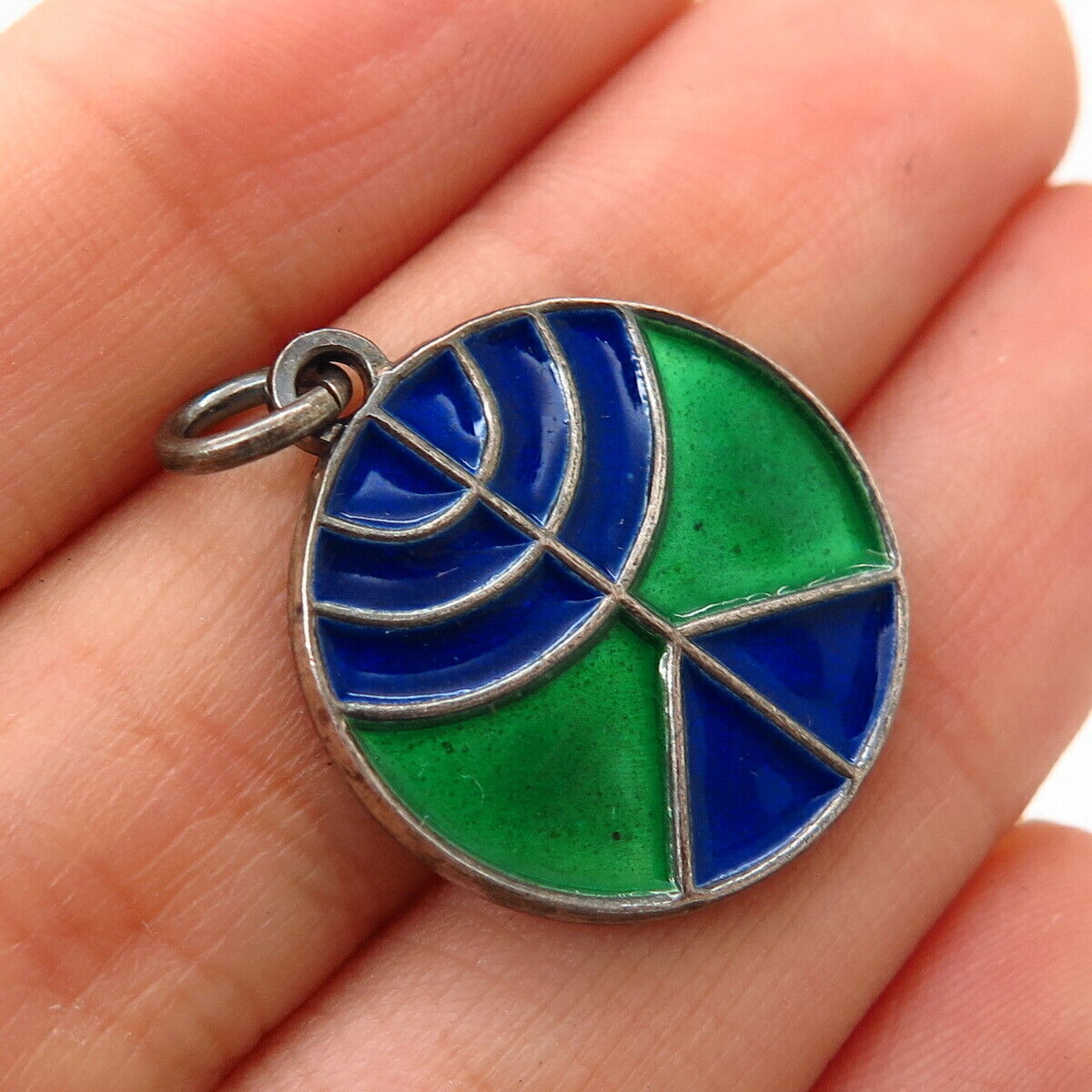 925 Sterling Silver Colorful Enamel Abstract Design Charm Pendant