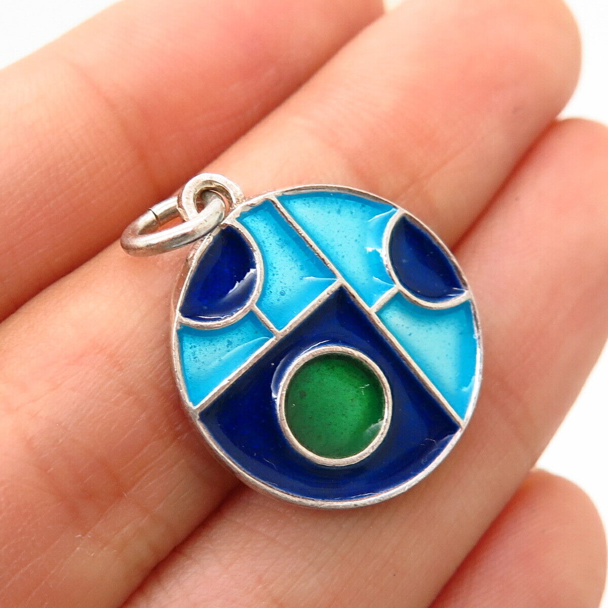 925 Sterling Silver Colorful Enamel Modernist Design Charm Pendant