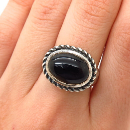 925 Sterling Silver Real Black Onyx Gemstone Ring Size 7