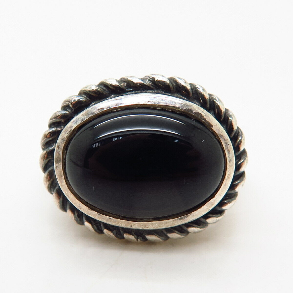 925 Sterling Silver Real Black Onyx Gemstone Ring Size 7