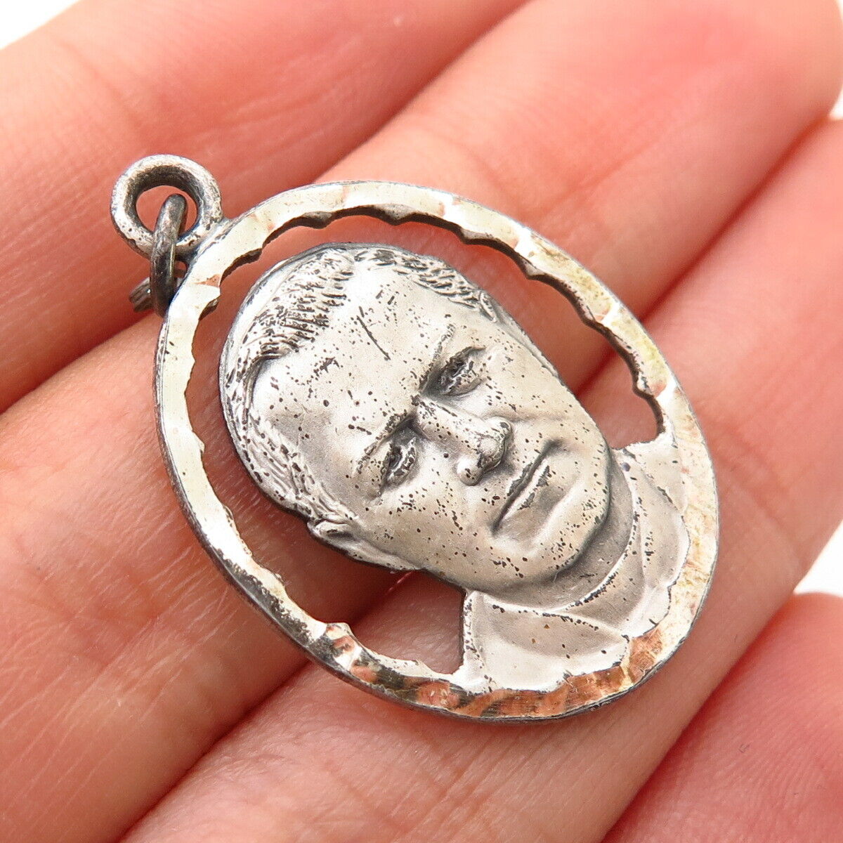 925 Sterling Silver Vintage "St. Pius X" Religious Charm Pendant